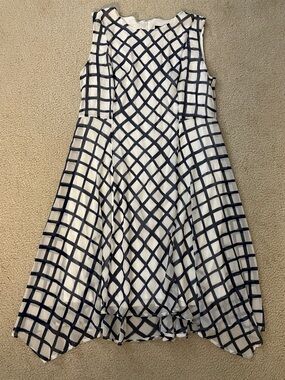 Vintage DKNY White Checkered Flare Dress, Size 16 NWT